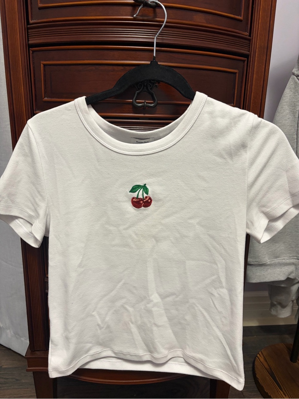 White Women’s T-Shirt with Cherry Embroidery